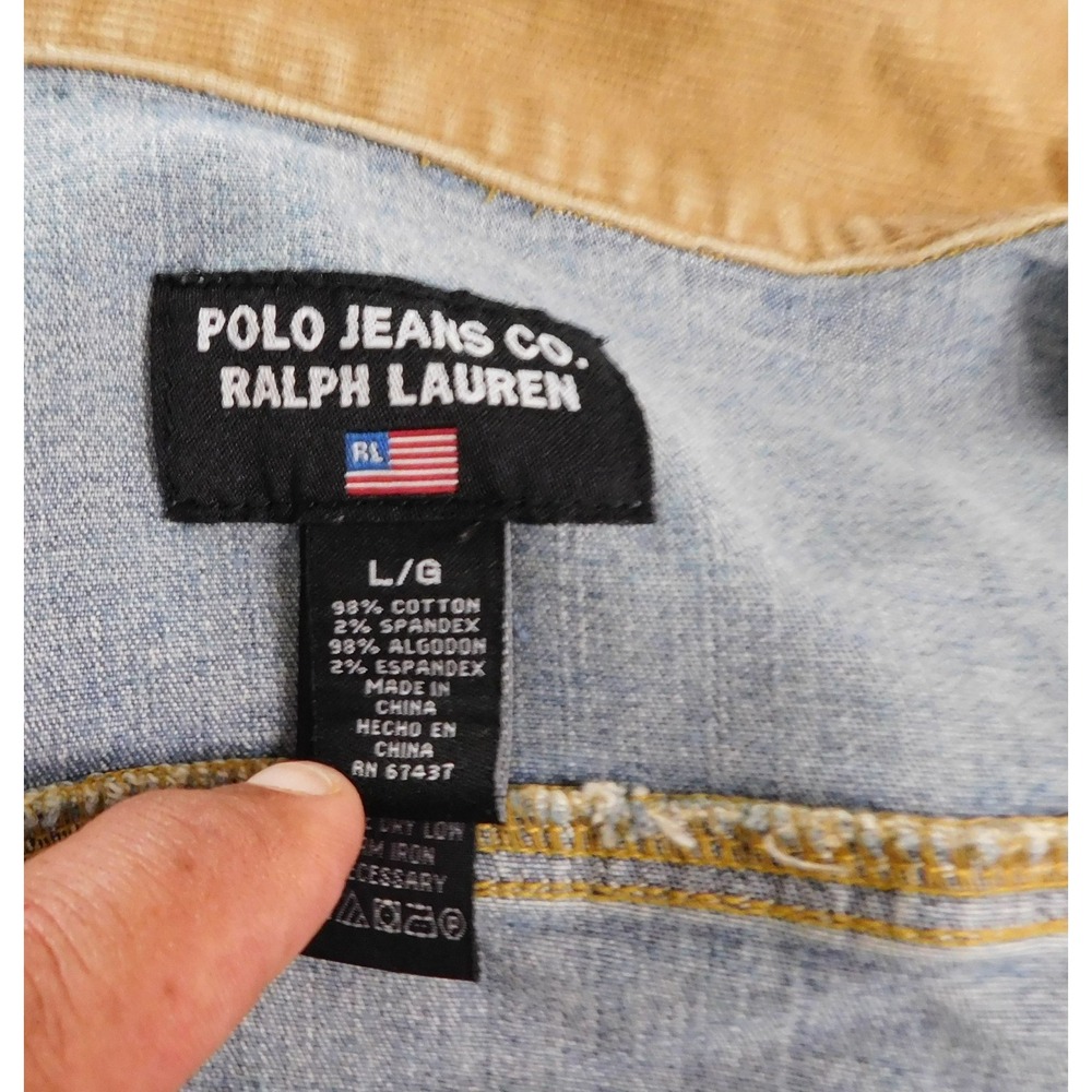 Vintage Polo Jeans Co Ralph Lauren Denim Jacket USA Flag Corduroy Collar sz L - Picture 4 of 6